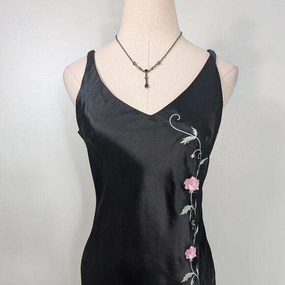 Vintage Zum Zum Prom Dress Maxi Gown 6 Black Pink Glam Goth 90s Y2K Floral Satin - Picture 3 of 11